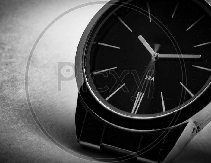 Black And White Macro Photo Of Second Hand Movement Of A Wrist Clock