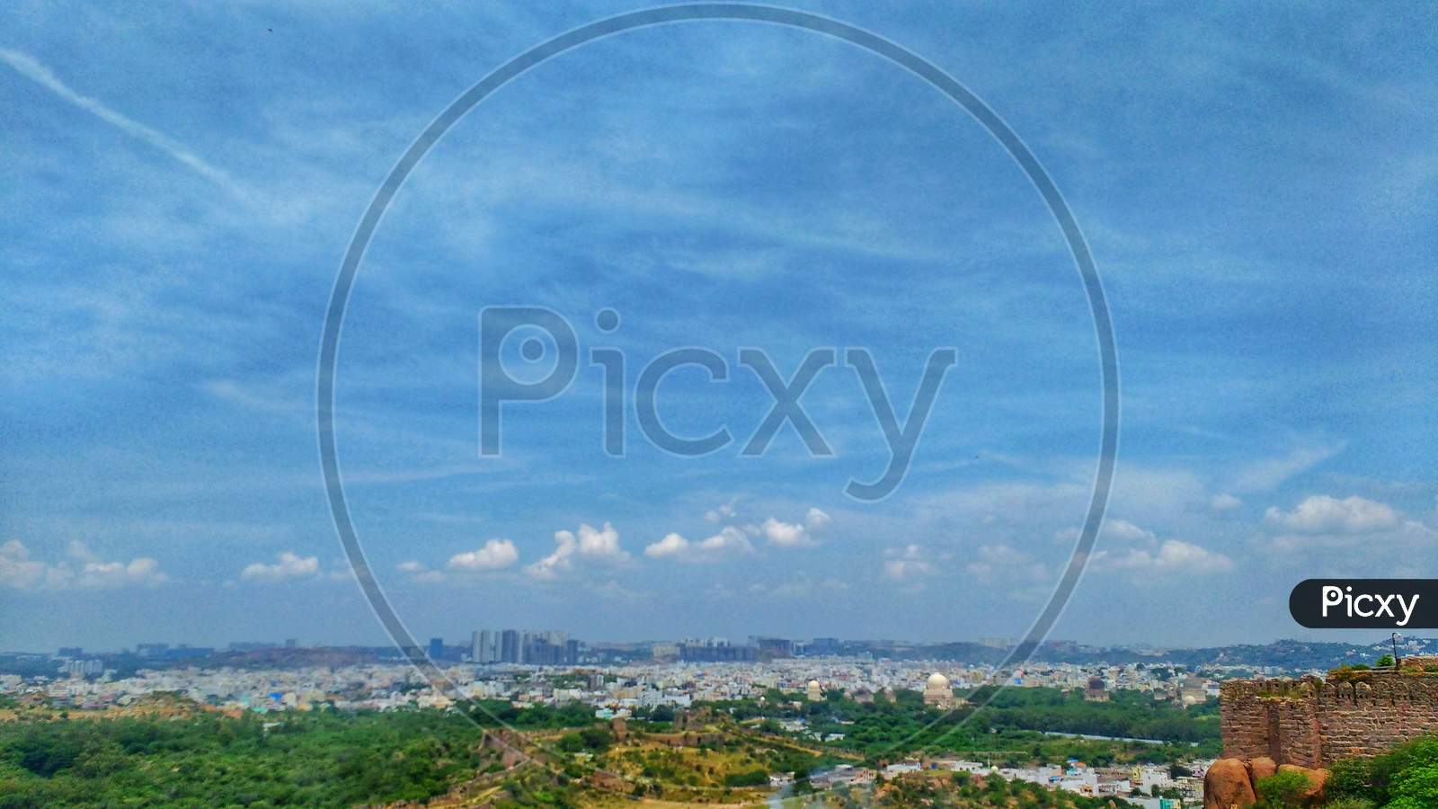Hyderabad city view from top of the Golconda Fort