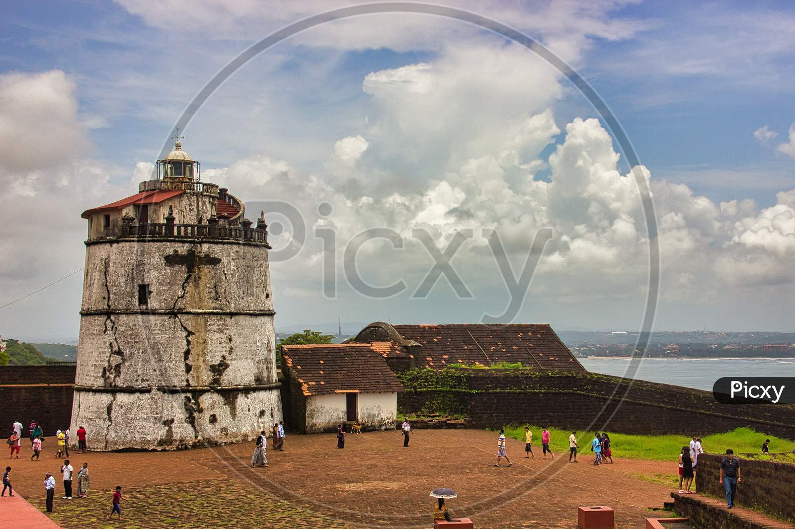 Aguada fort with dramatic sky and cloud in Goa, India