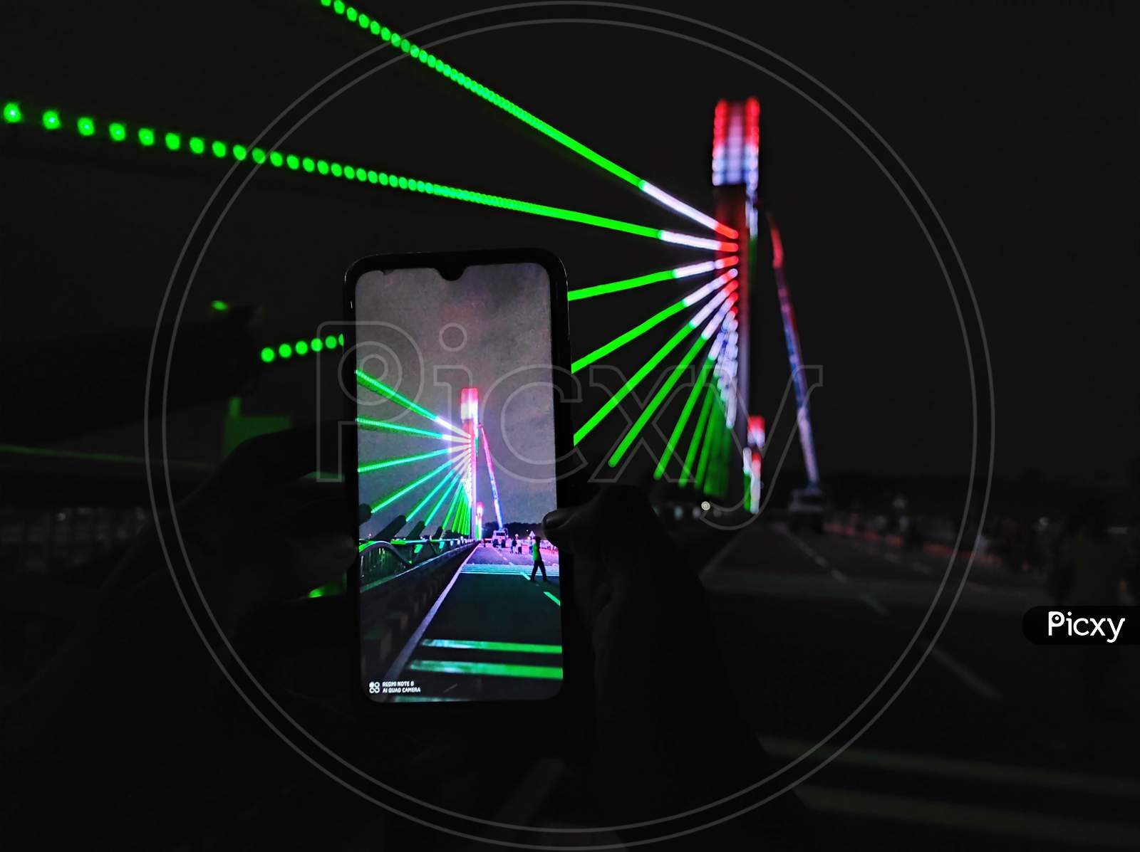Durgam Cheruvu Cable Bridge capturing image with mobile