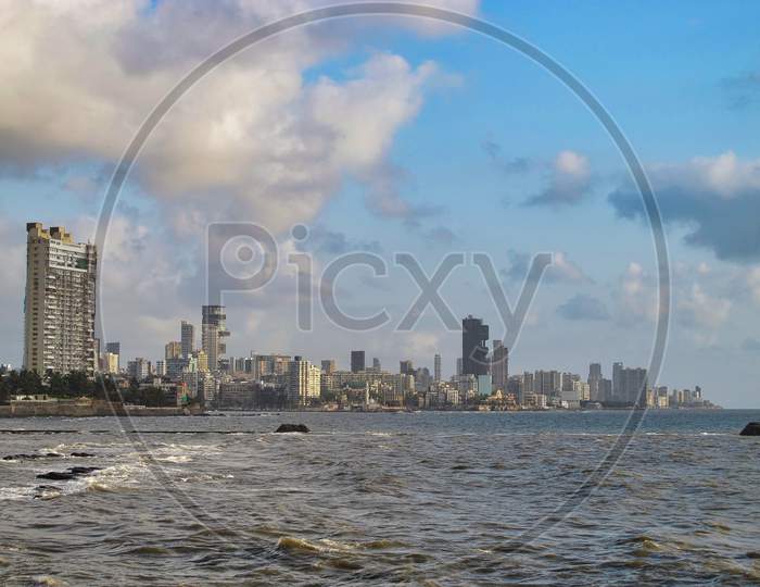 Mumbai sea with dramatic sky at worli seaface, India