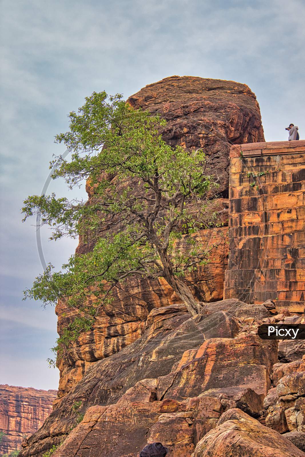 Badami rock structure near cave, unesco world heritage,Karnataka, India