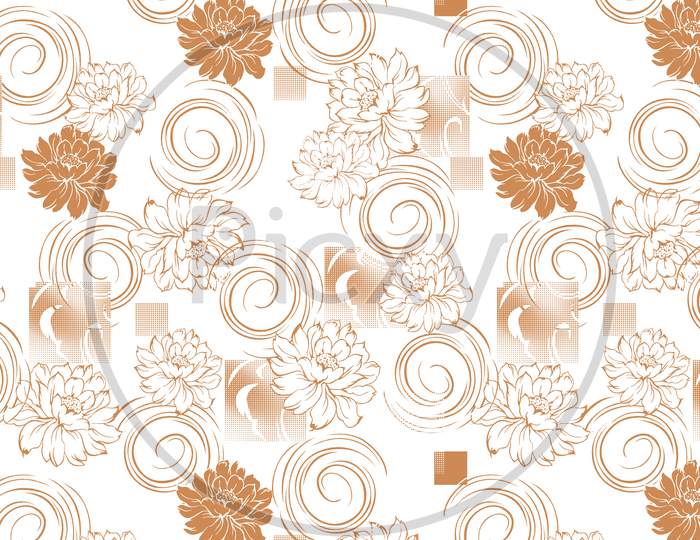 Flower And Circal Design Pattern. Creative Background For Print, Textile, Wear, Magazines, Template, Card, Poster, Brochure. Bright Colors