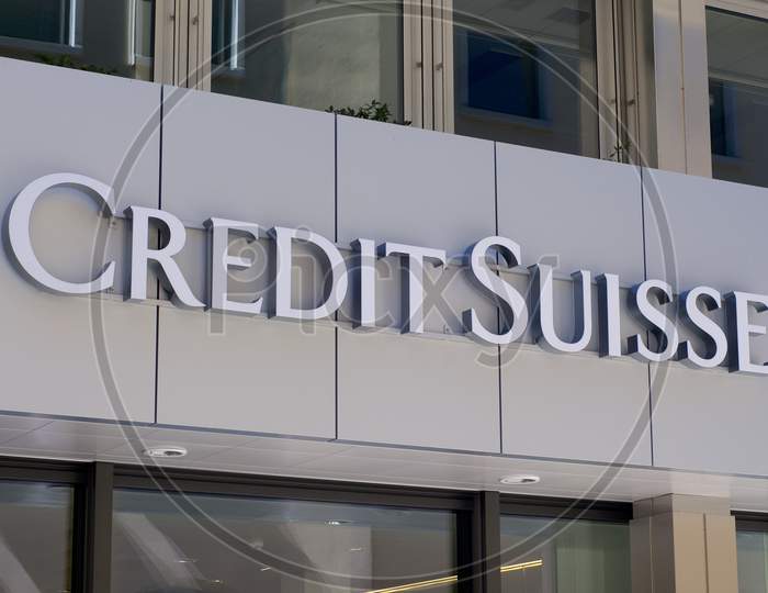 Credit Suisse Bank Sign Hangin In Lugano