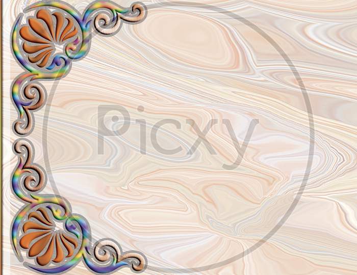 Digital Wall Tile Decor For Home, Royal Wall Tile Decor With Marble Frame For Interior Home, Or Window Design, Illustration. Wallpaper, Linoleum, Textile, Web Page Background.