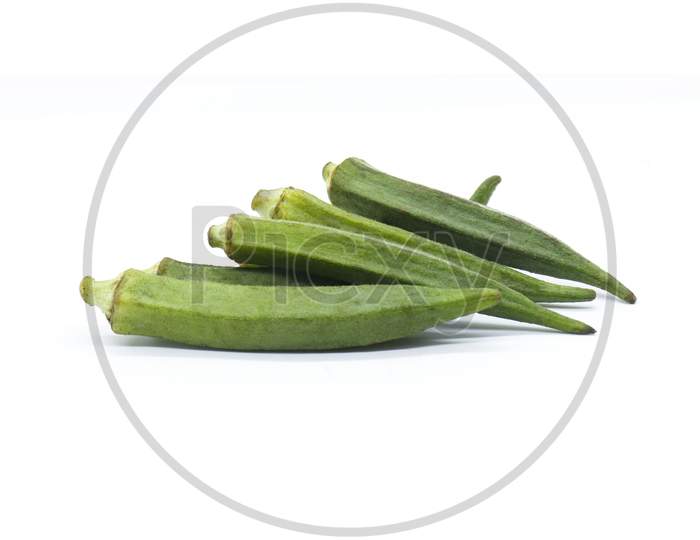 An organic and healthy okra or lady's finger on white background