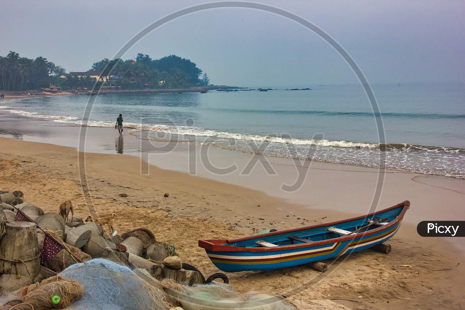 Malvan Sea beach with boat at early morning