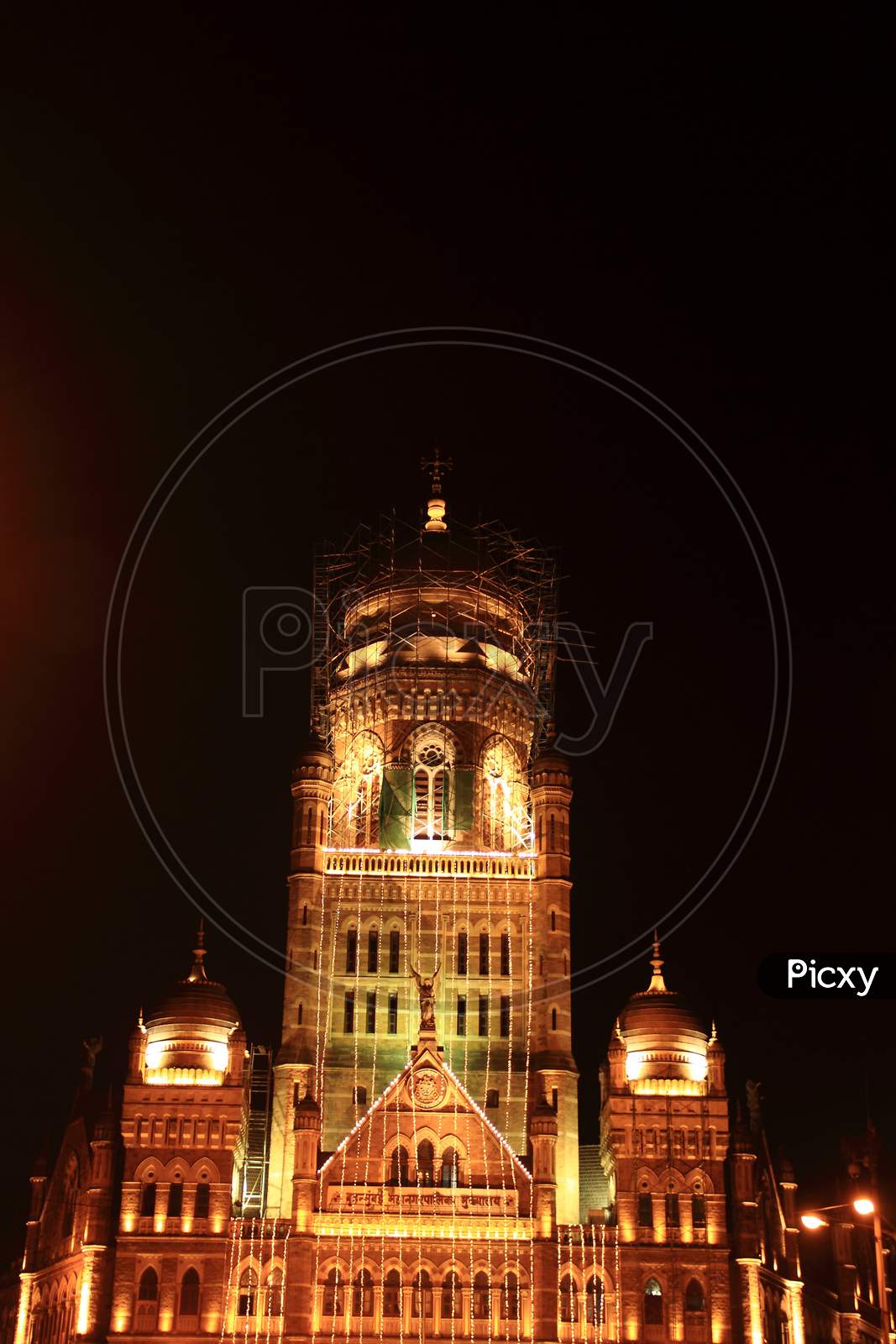 Chhatrapati Shivaji Terminus, Mumbai historical Buildings in Fort Area near Horiman Circle, British period, Mumbai, India, Night, Beautiful lighting