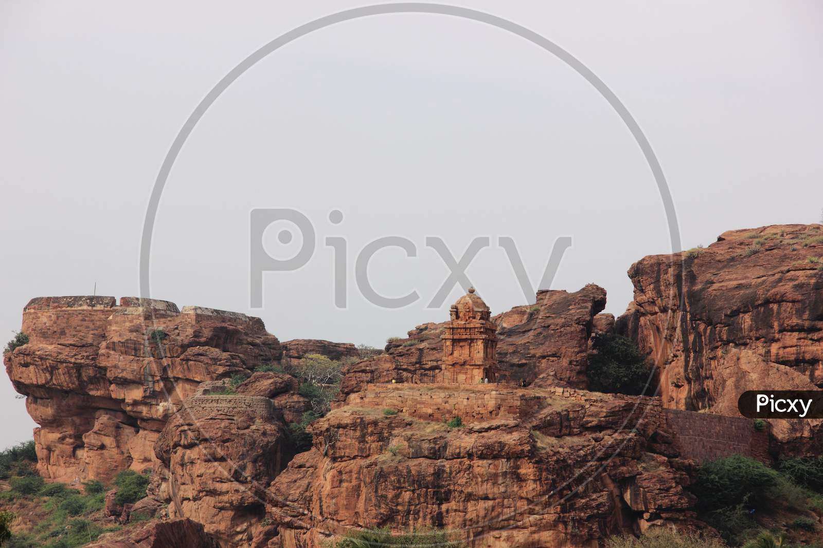 Badami rock structure near cave, unesco world heritage,Karnataka, India