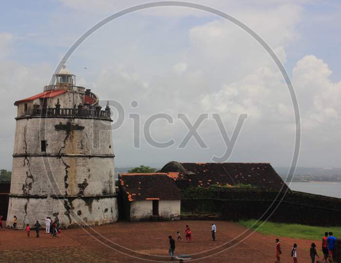 Aguada fort with dramatic sky and cloud in Goa, India