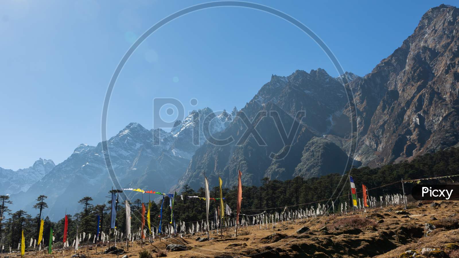Tibetan prayer flags blowing with the wind
