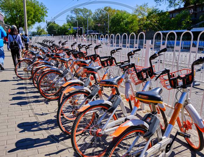 Mobike Bicycle-Sharing System Bicycles, In Beijing, China