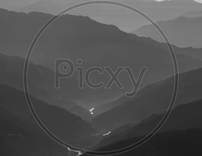 Monochrome Silhouette of mountain ranges