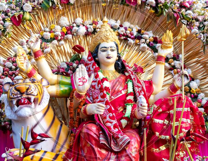 Jammu / India 15 October 2018 Statue Of Goddess Vaishno Devi At Ardhkuwari Bhawan In India