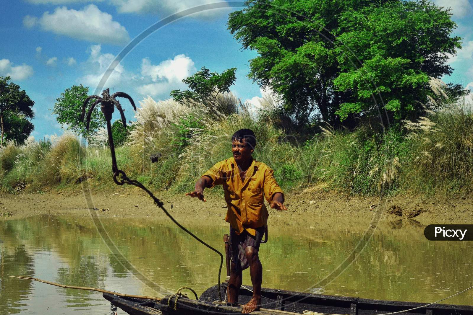 A Boatman Throwing the Anchor from His Boat