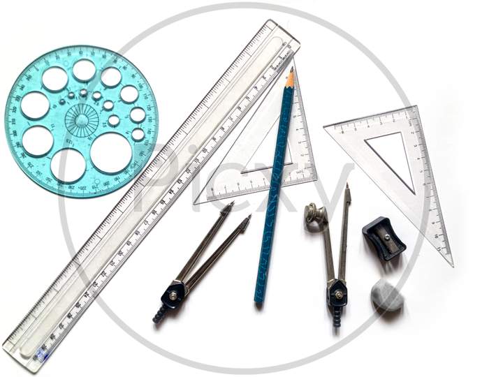 Drawing Instruments On A White Background