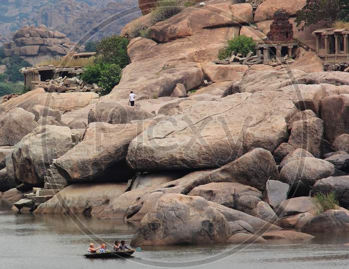 Hampi historical site of Vijayanagar in Karnataka, Near Tungabhadra river,  Unesco world heritage site, India