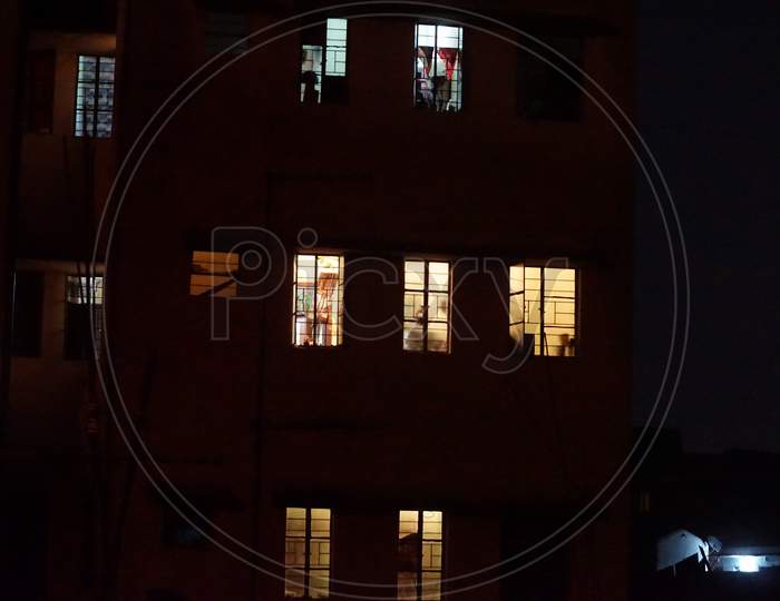 Bright windows during night