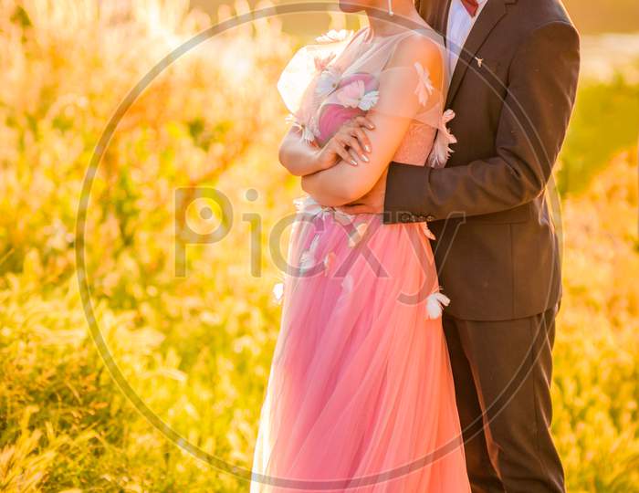 Chinese Wedding Couple Posing Outdoors At Belgrade Fortress In Belgrade, Serbia