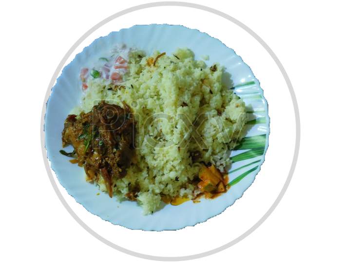 Delicious Indian Food( Biriyani)In A Bowl With White Background