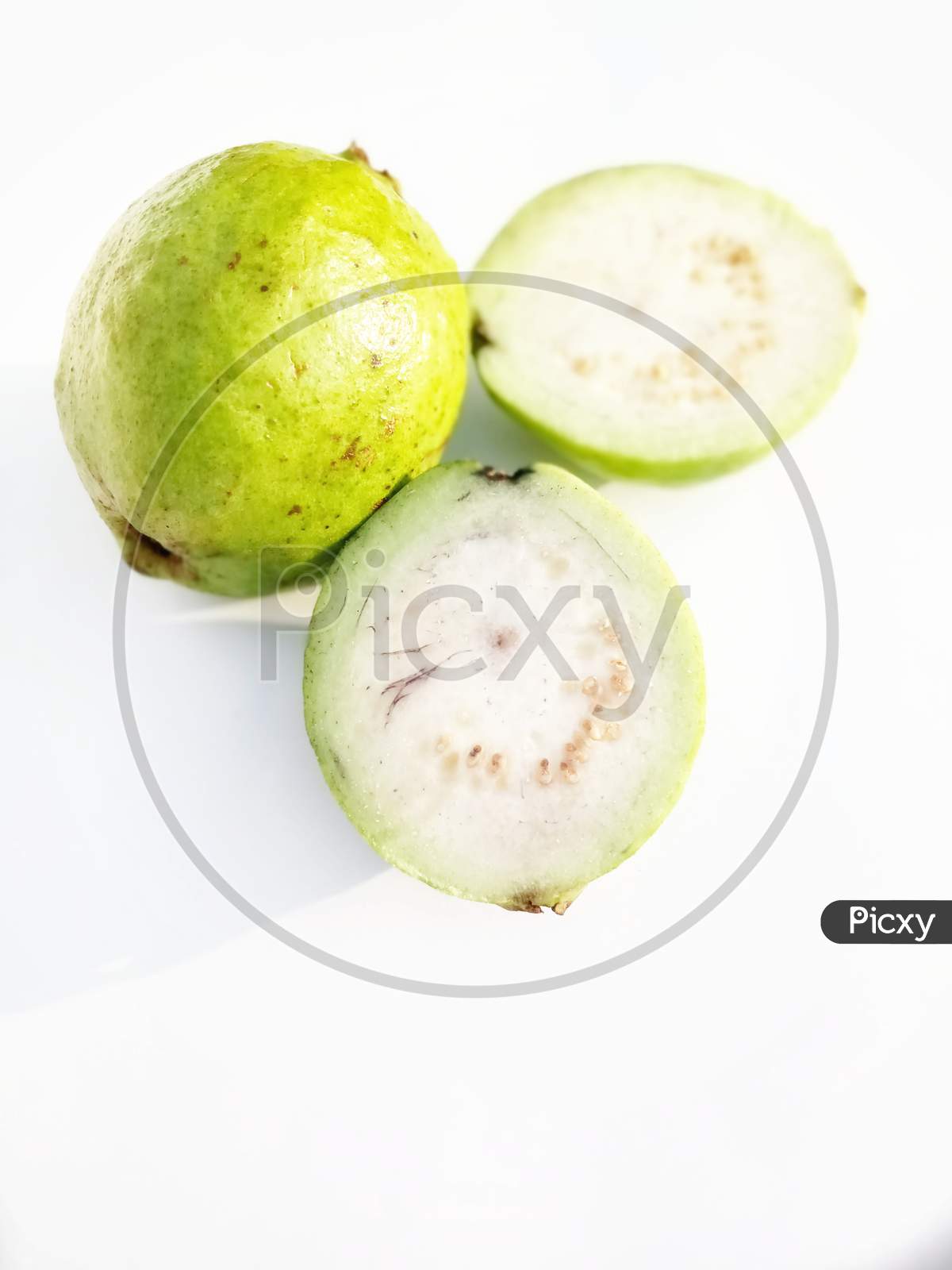 Guava, Sliced guava fruit on white background