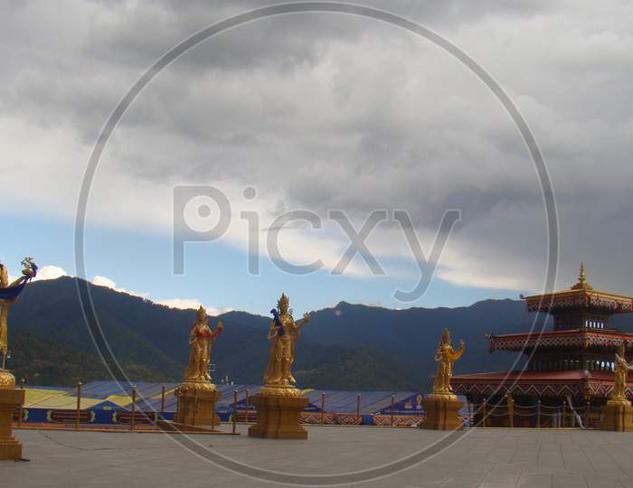 Buddha Statue campus with background of beautiful clouds and sky