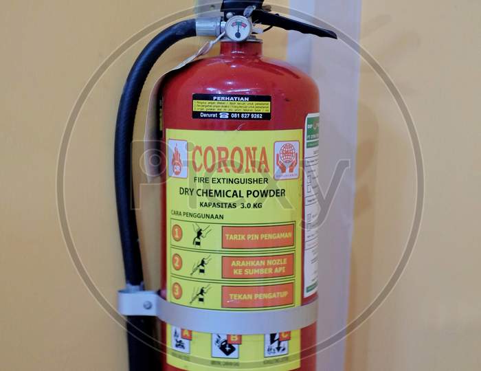 Fire extinguishers are attached to the walls