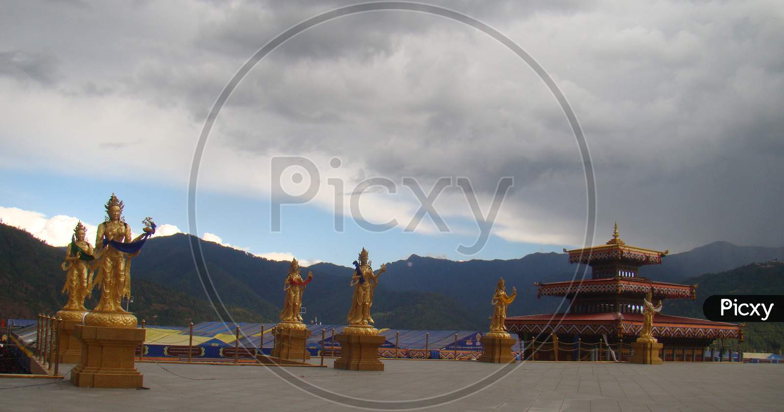 Buddha Statue campus with background of beautiful clouds and sky