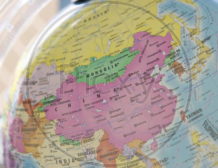 Close Up Of Terrestrial Globe With Focus On Asia And Europe.