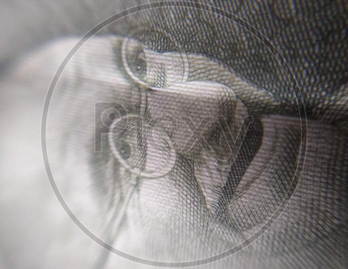 Mahatma Gandhi in rupees with macro lens