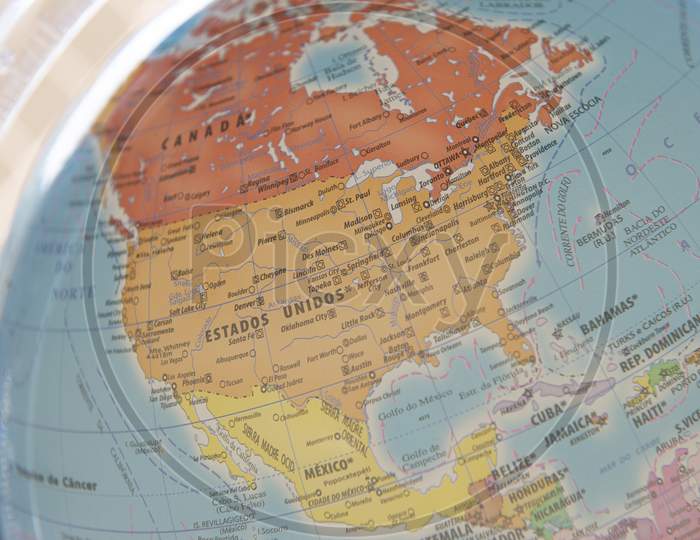 Close Up Of Terrestrial Globe With Focus On North America.