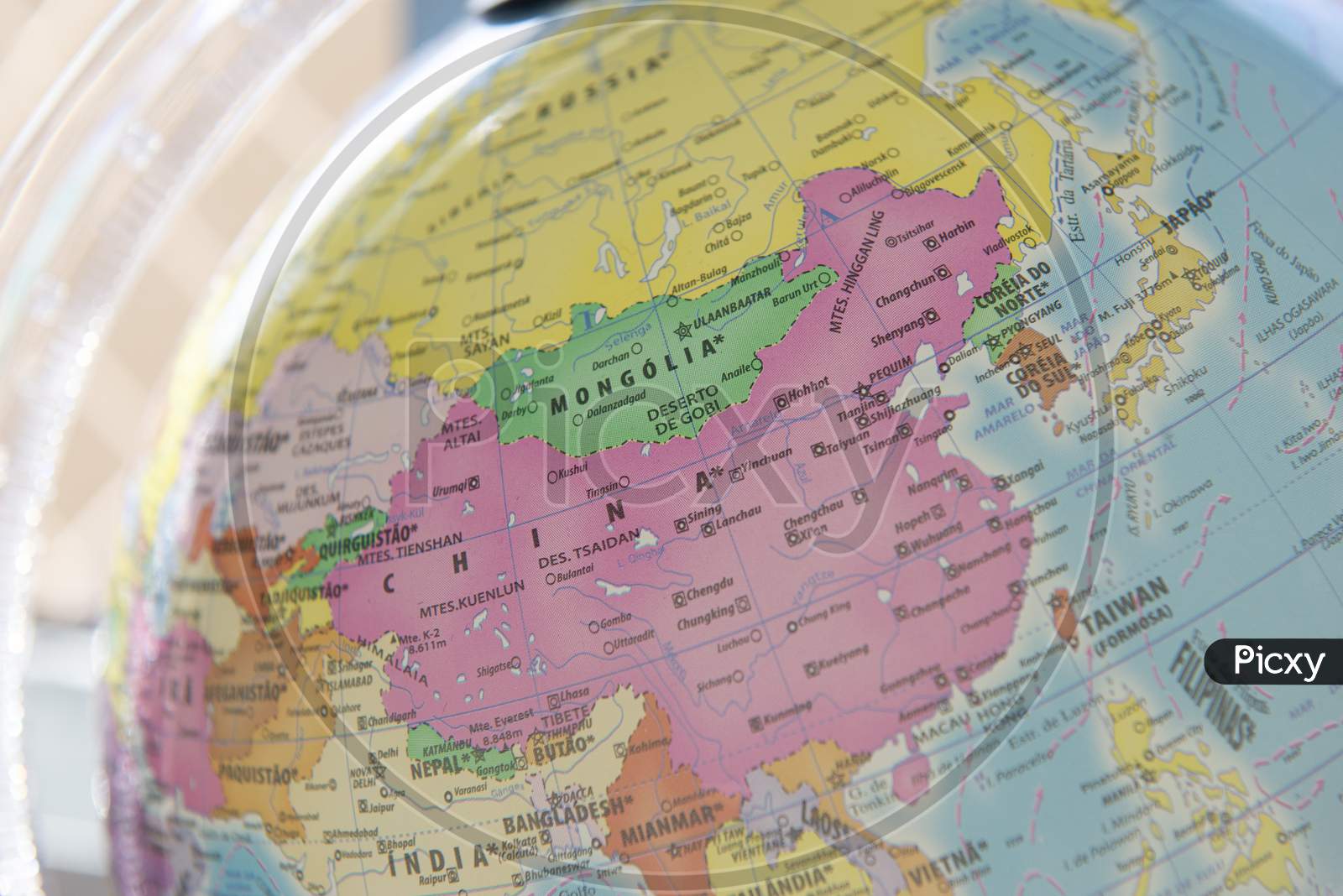 Close Up Of Terrestrial Globe With Focus On Asia And Europe.