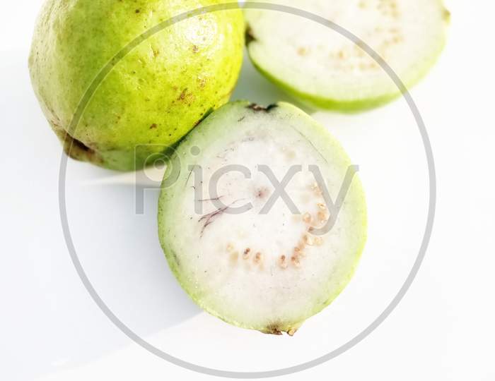 Guava, Sliced guava fruit on white background