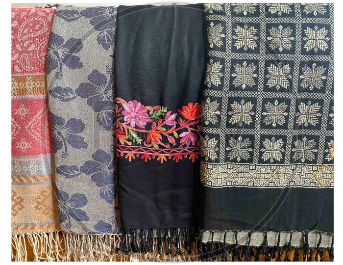 Hand made pashmina shawls (scarfs) display at the market ,Kathmandu ,Nepal .