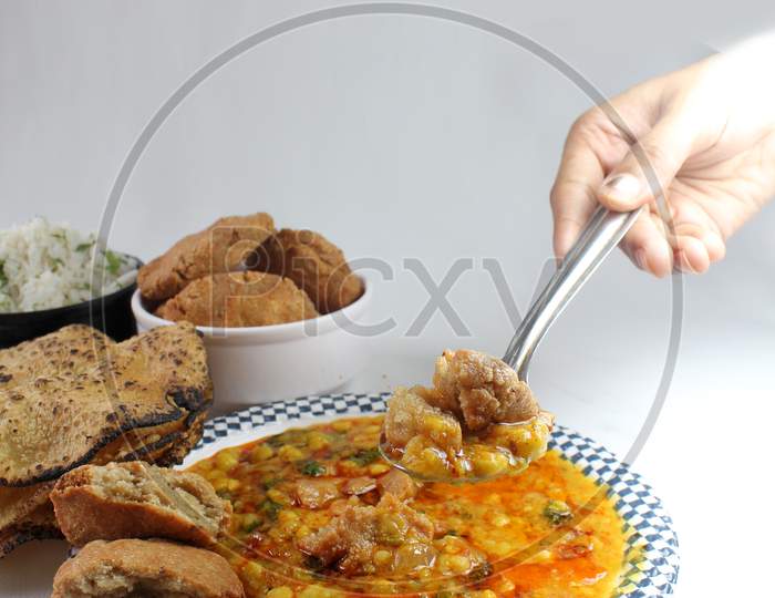 Traditional Rajasthani food Daal Bati churma. Indian food