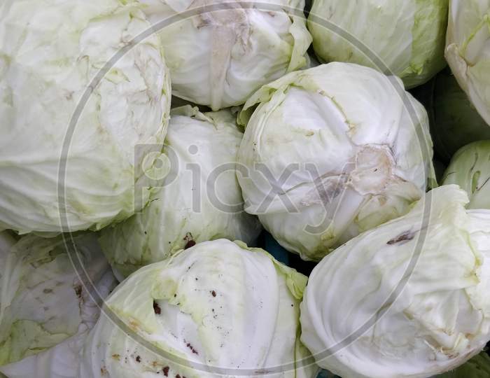 Closeup shot of a pile of cabbage
