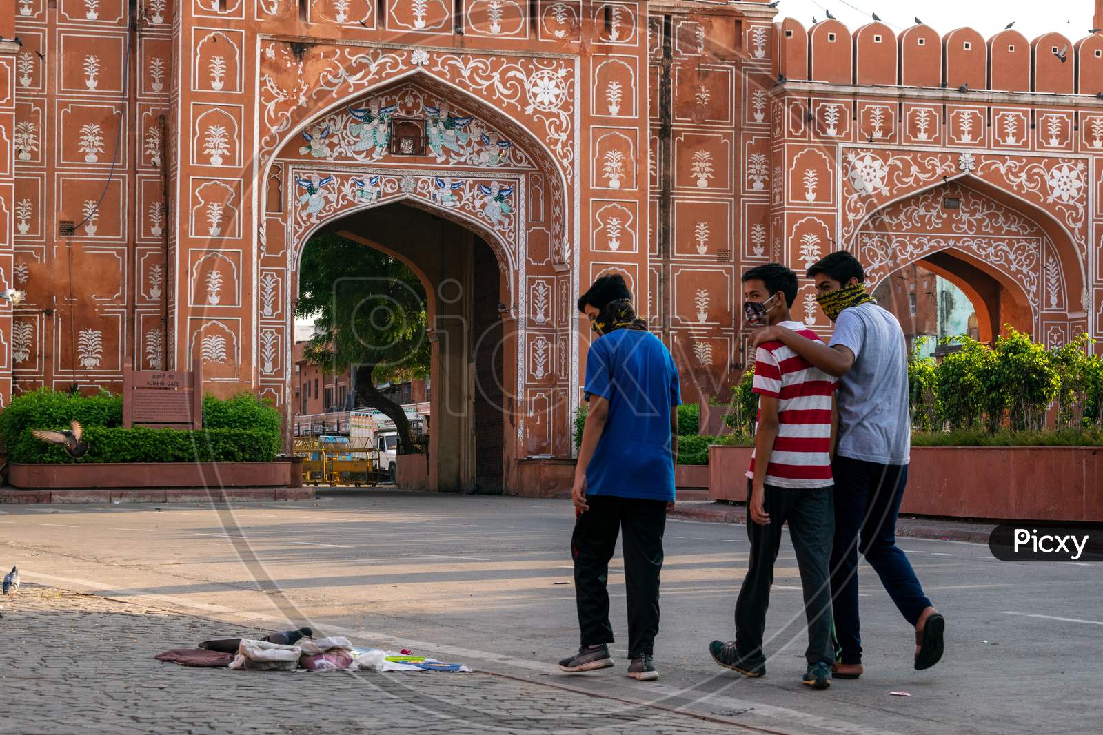 Boys wear mask for protection from corona virus and do morning walk near Ajmeri Gate Jaipur, September 2020