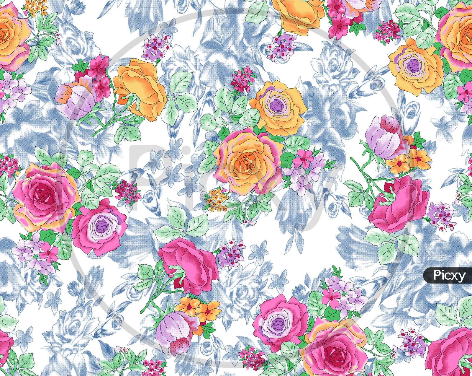 Flowers Background Design In Colorful Art. Creative Background For Print, Textile, Wear, Magazines, Template, Card, Poster, Brochure. Bright Colors
