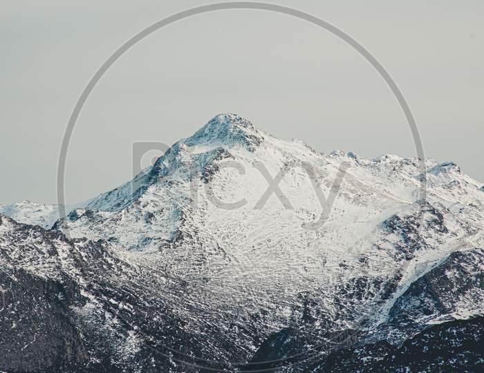 Close Up Of The Peak Of The Snowy Mountain In The Peaks Of Europe