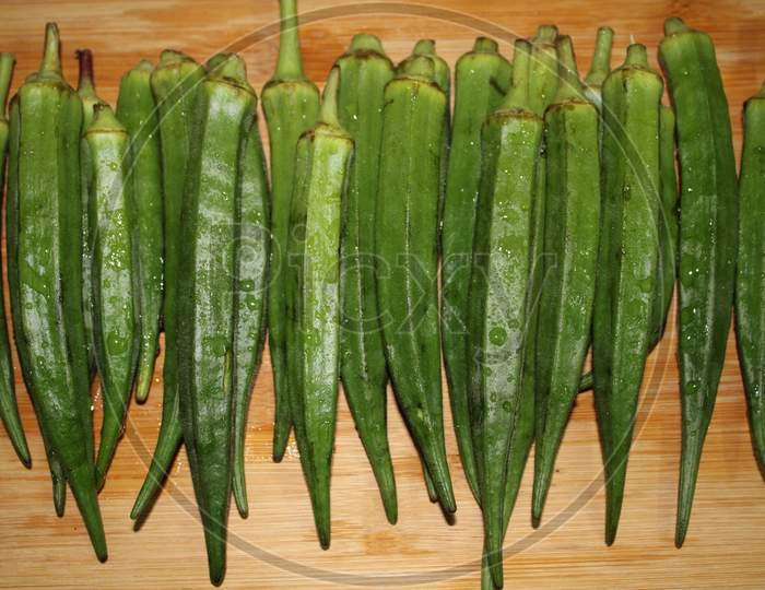 fresh okra bhindi stock photo