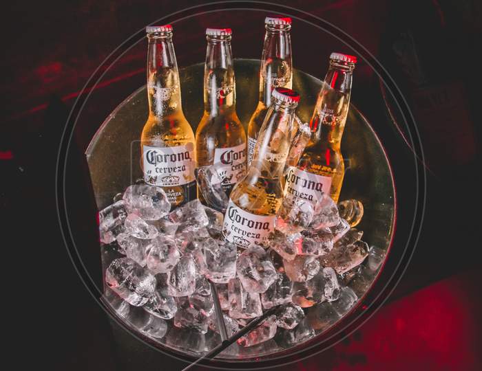 Corona Beers In A Bowl With Ice