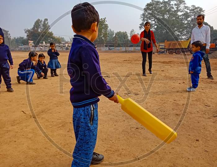 Indian Play School Kids Sport Activity On Ground.