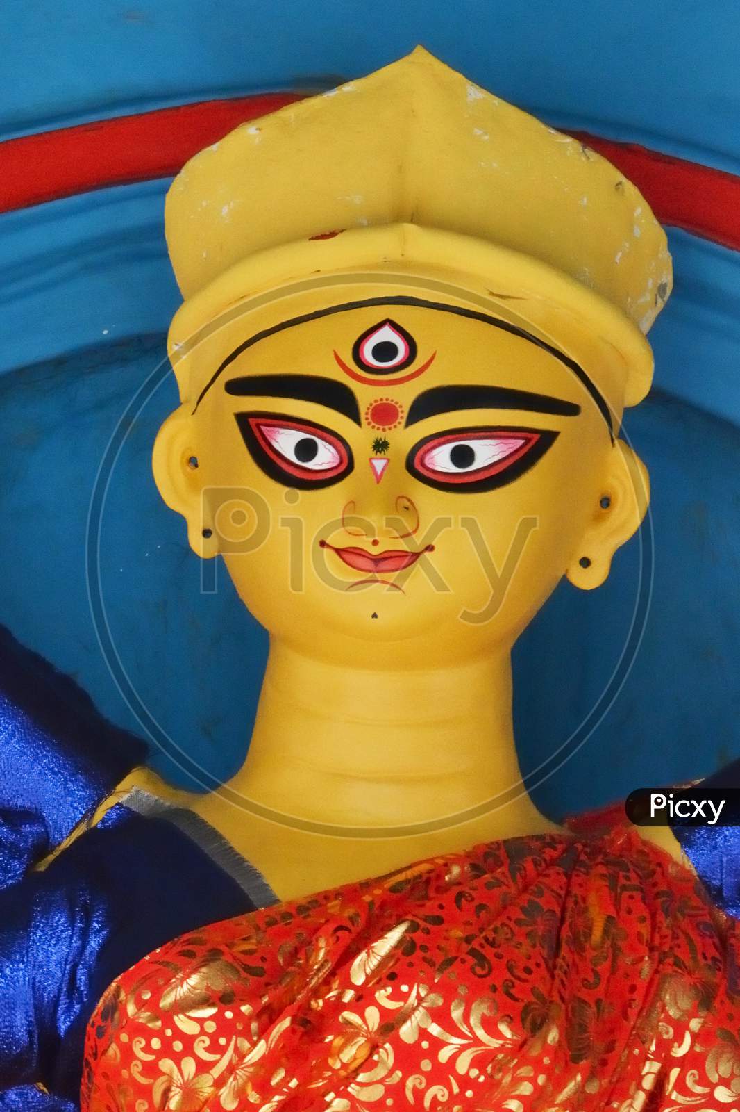 Face Of A Unfinished Traditional Idol Of Goddess Durga