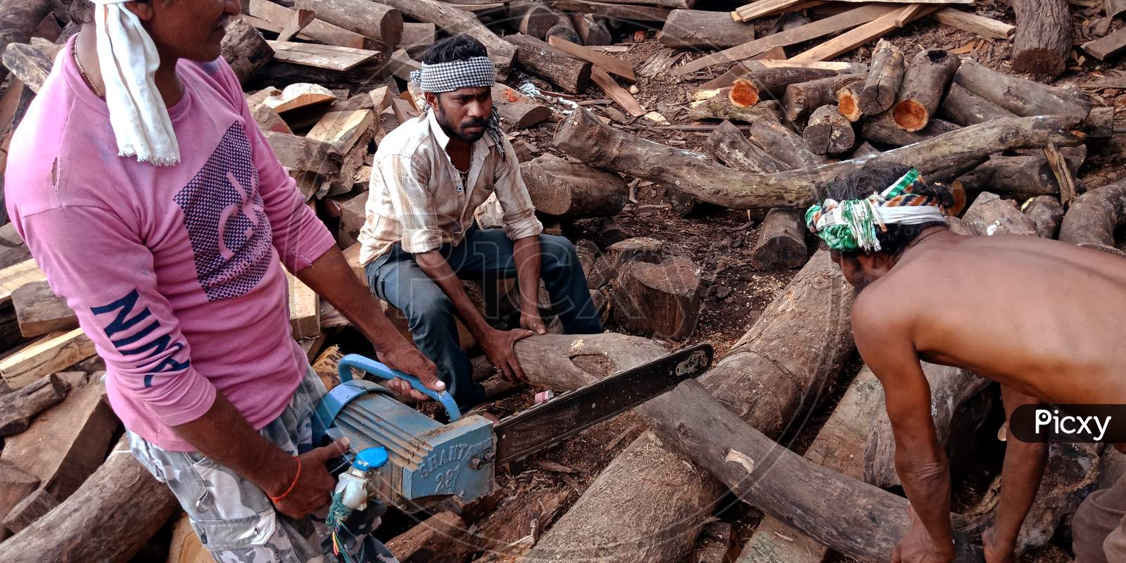 Indian Wood Factory Workers.