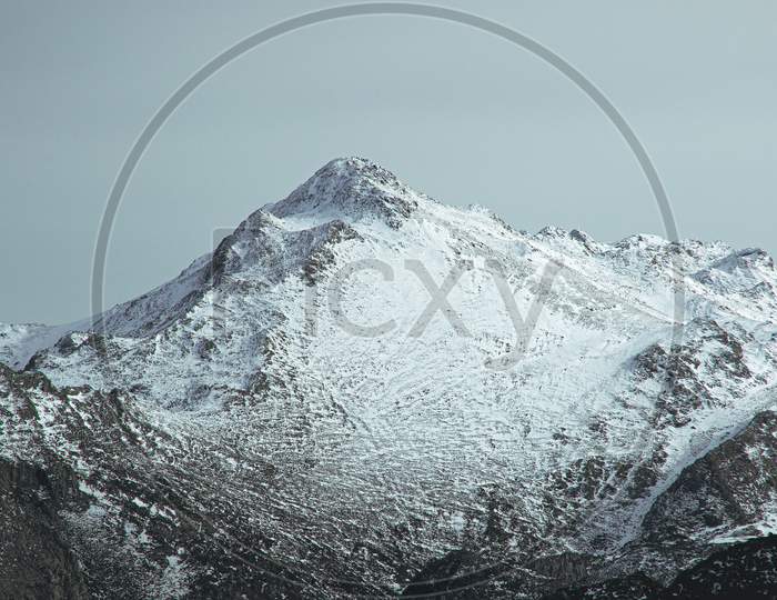 Close Up Of The Peak Of The Snowy Mountain In The Peaks Of Europe