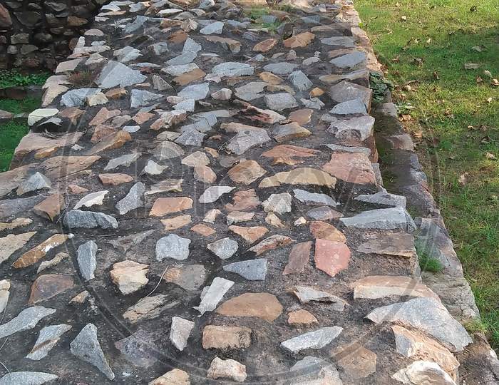 Rubble stony walkway