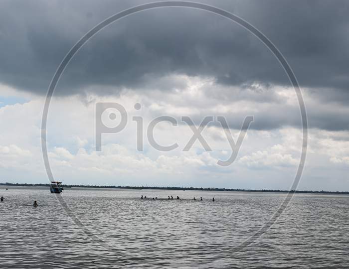 Beautiful River View With Cloudy Sky