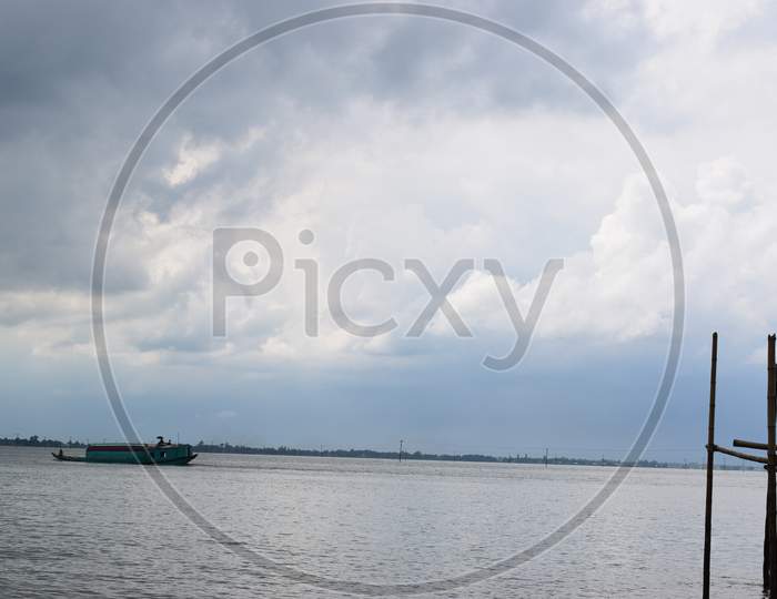 Beautiful River View With Cloudy Sky