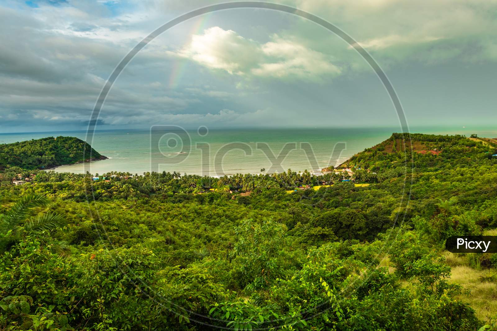 Landscape Serene View With Sea Horizon And Dense Green Forests