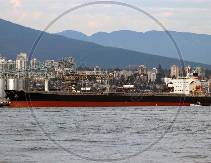 Vancouver Ship Yard With Cargo Ship Stock Image.